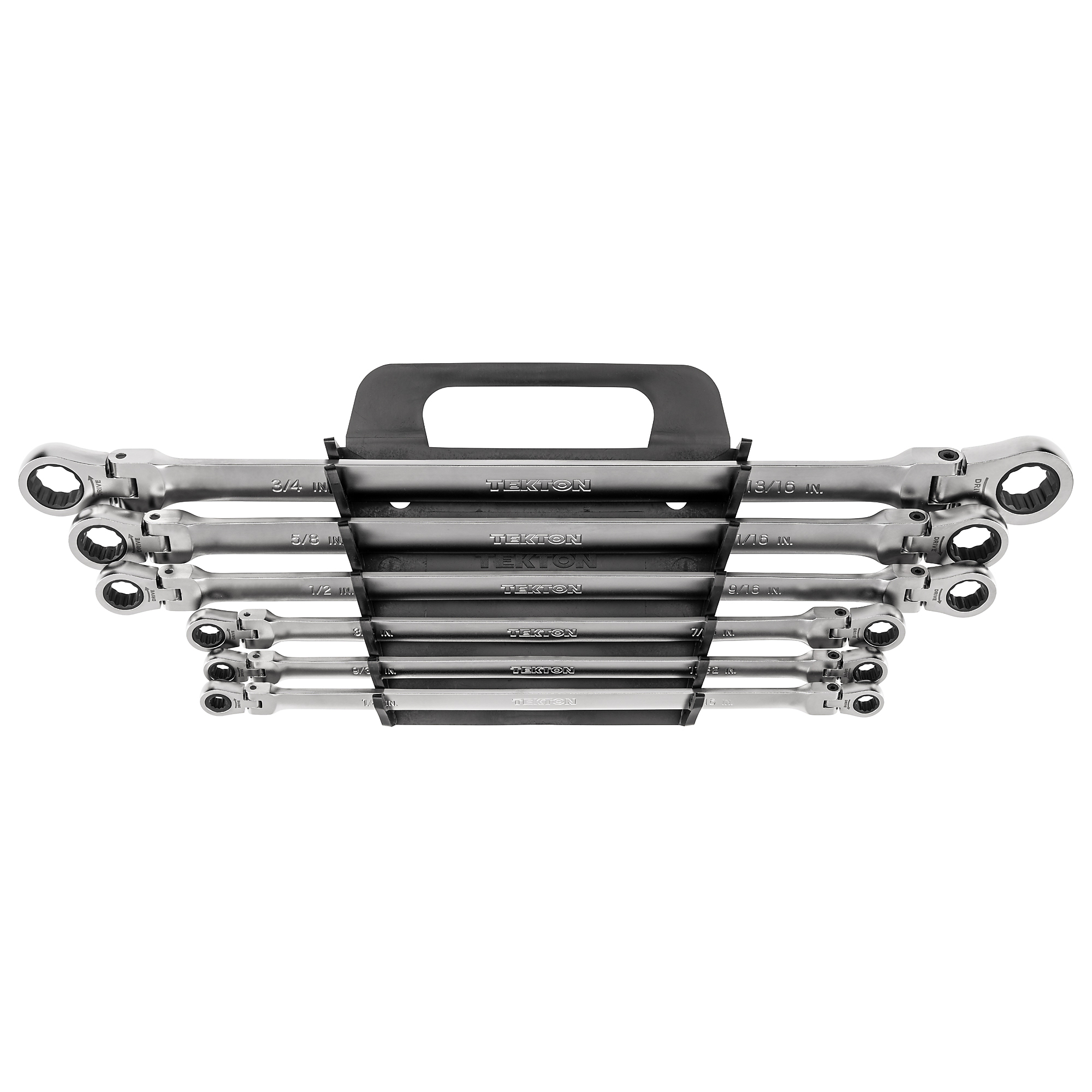 TEKTON Long Flex Head 12-Point Ratcheting Box End Wrench Set with Holder, 6-Piece (1/4-13/16 in.) | WRB96200